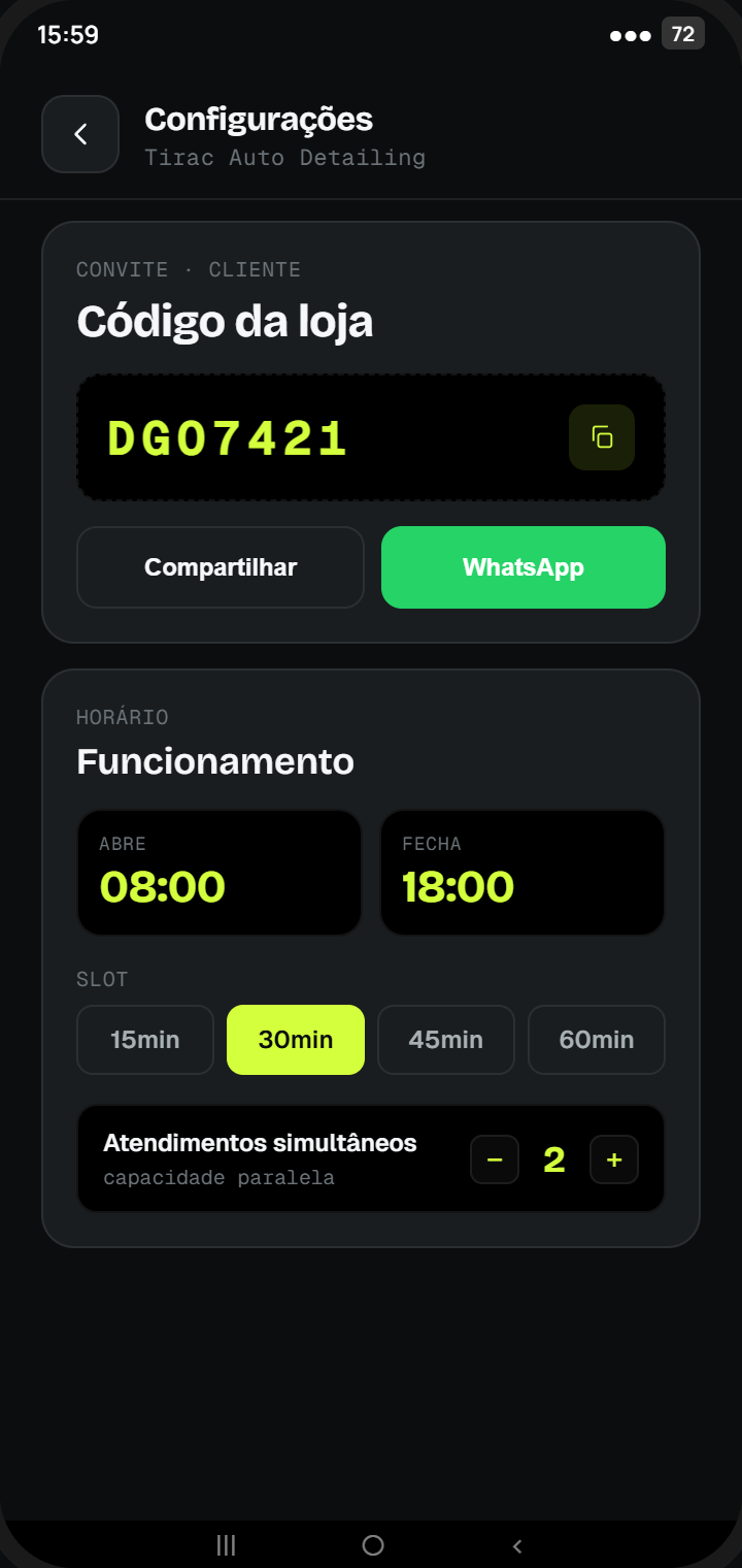 Configurações da loja no DetailGo