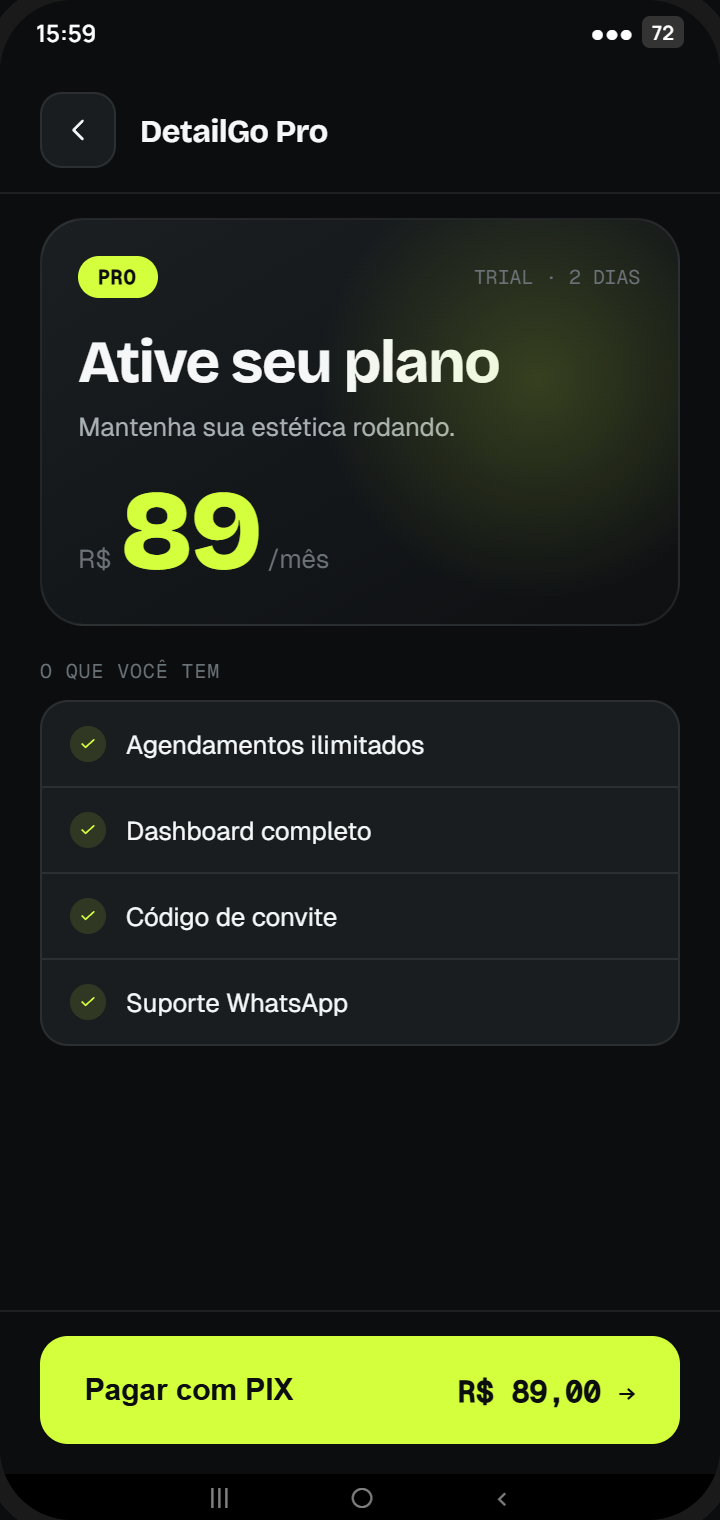 Tela de assinatura DetailGo Pro