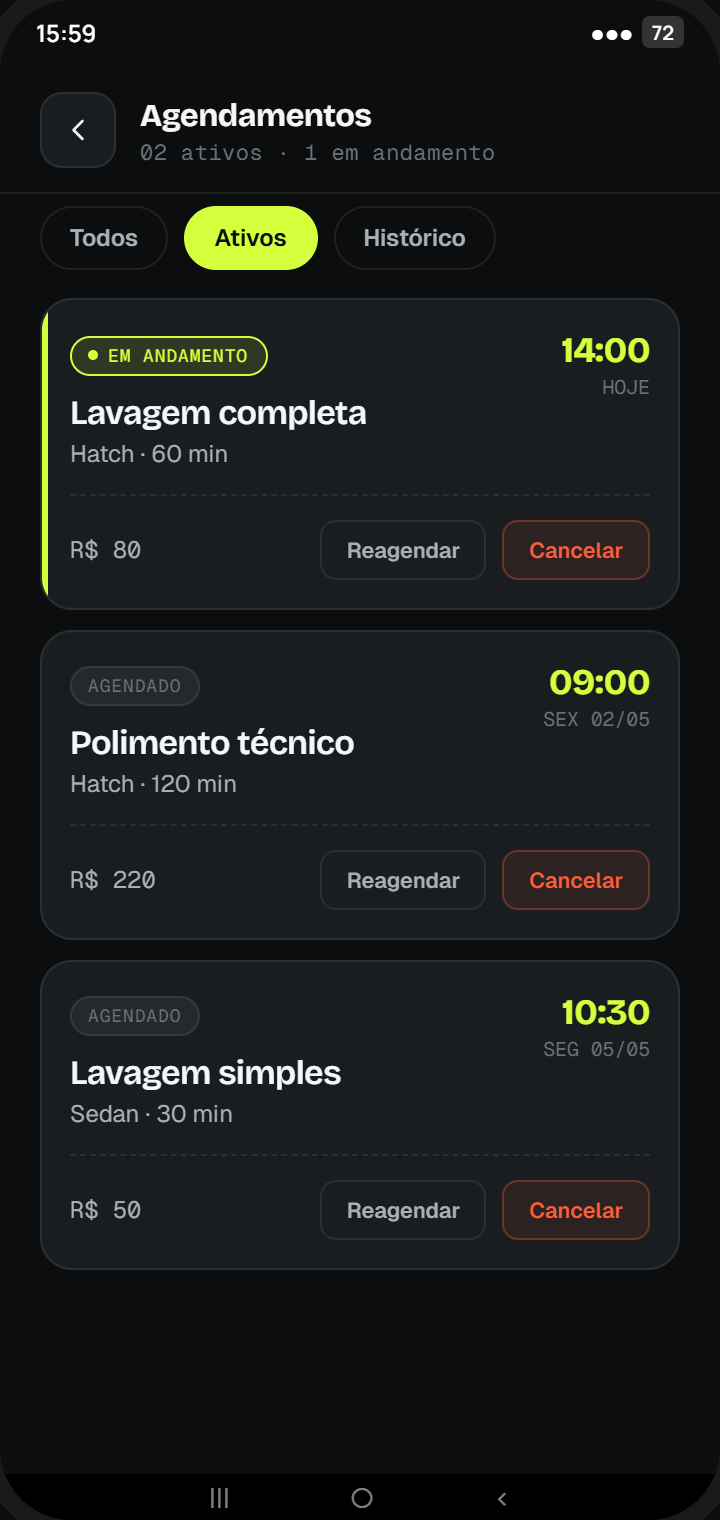 Lista de agendamentos ativos