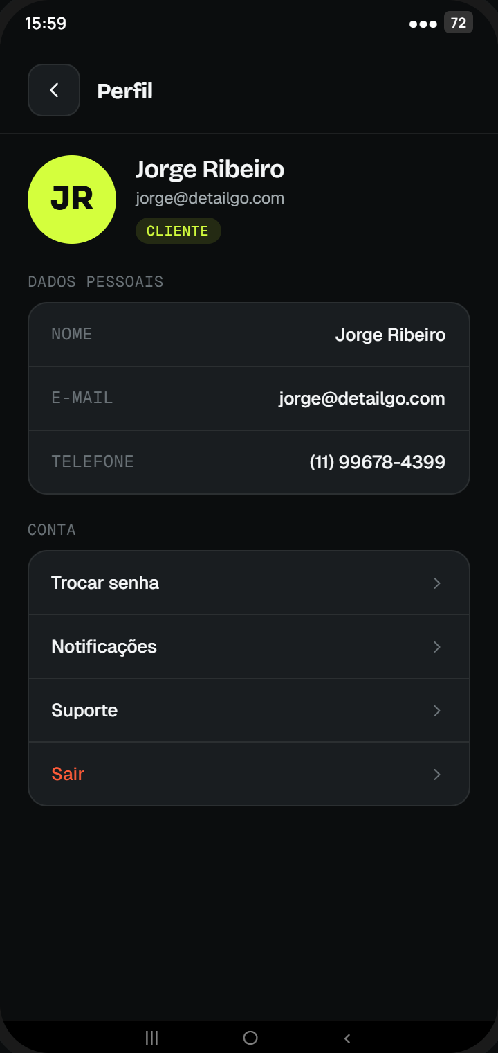 Perfil do cliente no DetailGo
